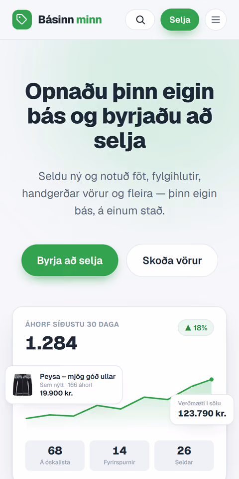 The Básinn minn website on a phone