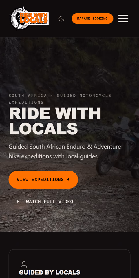 The Ride With Locals South Africa website on a phone