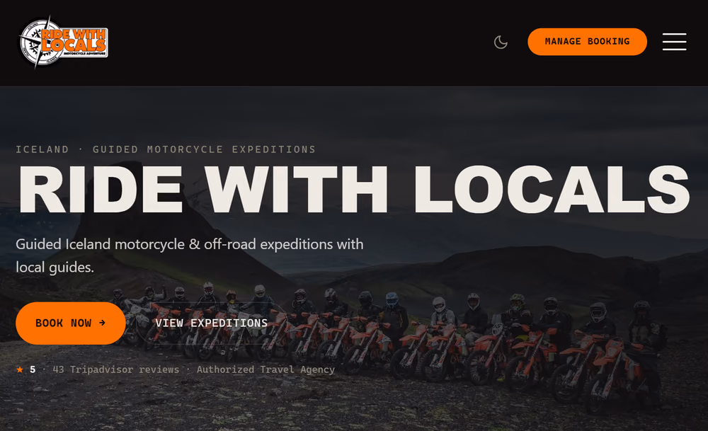 Ride With Locals: skjámynd af vefnum