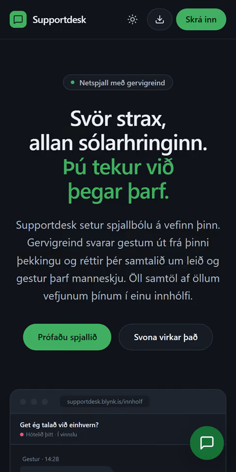 Supportdesk: vefurinn í síma
